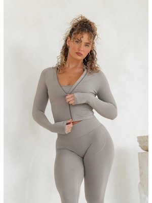 Stacci 2 Li Seamless Spor Takım - Gri (Fermuarlı Ceket & Yüksek Bel Tayt)