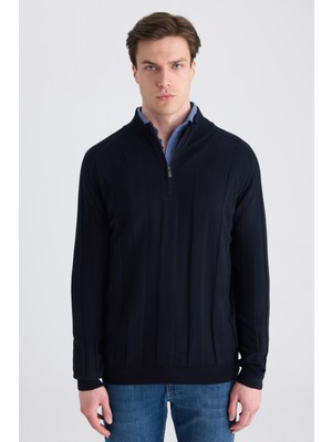 D'S Damat Ds Damat Regular Fit Lacivert Düz Örgü Kazak 5HF063902154M