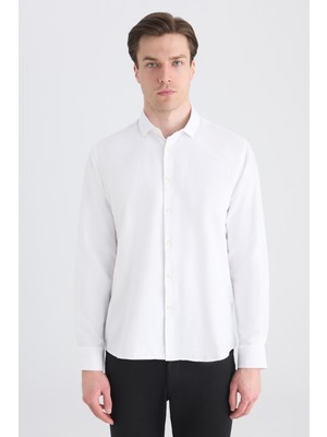 Twn Slim Fit Beyaz Armürlü Gömlek 5EF02GL11288M