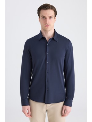 Twn Slim Fit Lacivert Örme Gömlek 5EC02AD04259M