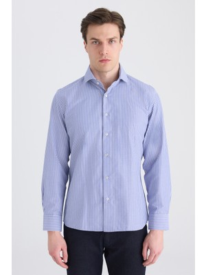 D'S Damat Ds Damat Slim Fit Lacivert Çizgili Gömlek 5HF02HD01186M