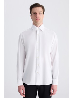 D'S Damat Ds Damat Regular Fit Beyaz Armürlü Gömlek
