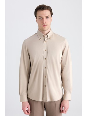 D'S Damat Ds Damat Comfort Bej Örme Gömlek 5HC02TD02265M