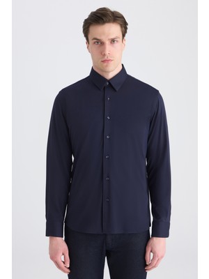 D'S Damat Ds Damat Slim Fit Lacivert Örme Gömlek 5HC020702280M