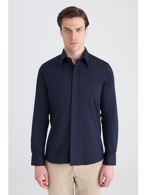 Twn Slim Fit Lacivert Düz Gömlek 5EF02EE44343M