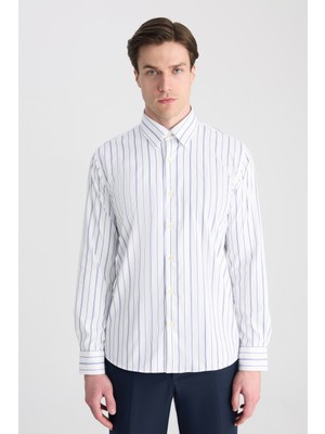 Twn Slim Fit Beyaz Çizgili Gömlek 5EF02XT03288M