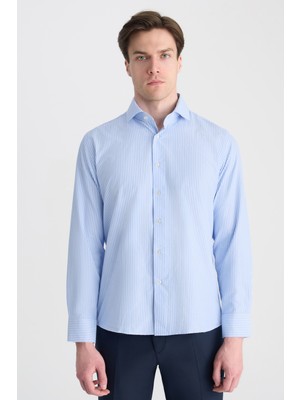 D'S Damat Ds Damat Slim Fit Mavi Çizgili Gömlek 5HF02HD01186M