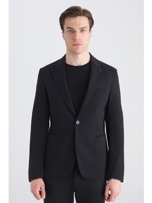 D'S Damat Ds Damat Slim Fit Siyah Düz Kumaş Ceket 5HC04ST14436M