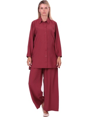 Invee Sade Modal Pantolonlu Takım Bordo