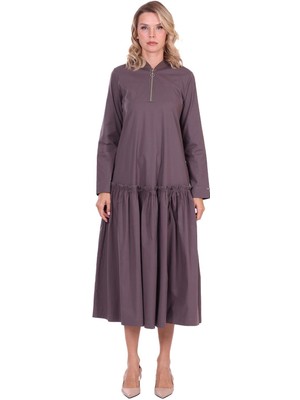 Invee Muhteşem Pamuk Elbise Vizon