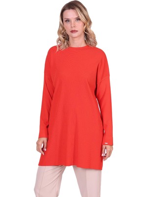 Invee Çubuk Triko Tunik Oranj