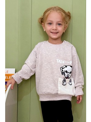 Breeze Kız Çocuk Sweatshirt Köpek Baskılı 2-6 Yaş, Bej Melanj