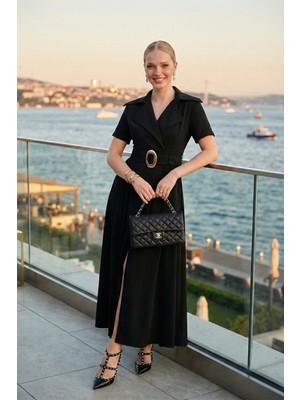 Lela Regular Fit Kruvaze Yaka Tokalı Kemer Detaylı Elbise Bayan Elbise 6922332