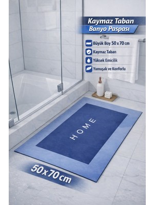 Manosta ( 1 Adet ) Mavi Renk 50X70 cm Banyo, Mutfak Paspası Kaymaz Tabanlı Su Emici - Kolay Temizlenir