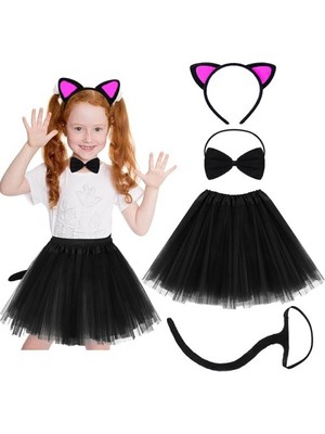 Ett Kedi Kulak Taç Etek Kuyruk ve Papyon 4 Lü Set Çocuk Fuşya Dinç Store - 004982