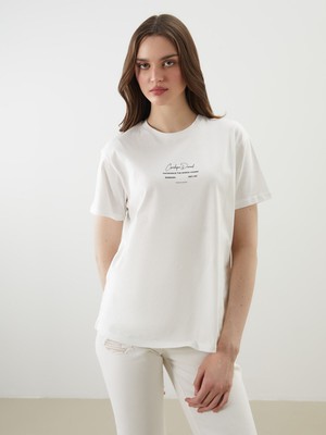 Lc Waikiki Yeni Sezon Bisiklet Yaka Baskılı Kadın Tişört