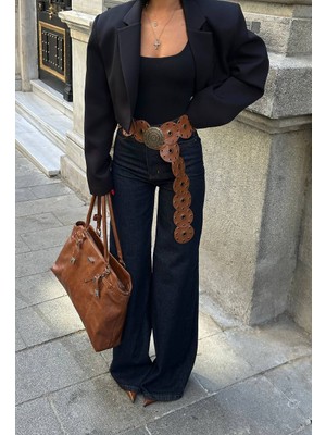 Madame Melek Kadın Yüksek Bel Bol Paça Wide Leg Denim Jean Pantolon