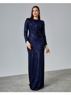 Asees Büzgü Detaylı Payet Tesettür Abiye Elbise