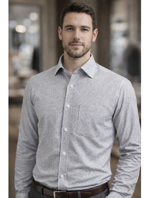 Colvis Man Erkek Gri Pötikare Desenli Regular Fit Pamuk Klasik Gömlek Cep Detaylı Günlük ve Ofis