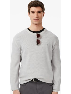 Lacoste Erkek Classic Fit Piramit Örgü %100 Yün Kazak Gri