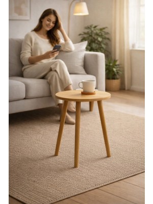 Peka Zigon Sehpa Tekli Yuvarlak Sehpa Çay Sehpası Servis Sehpası Ahşap Ayaklı