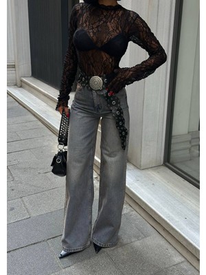 Madame Melek Kadın Yüksek Bel Bol Paça Wide Leg Denim Jean Pantolon