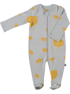 Zip Organik Pamuk Patikli Uyku Tulumu-Açık Gri-Safran