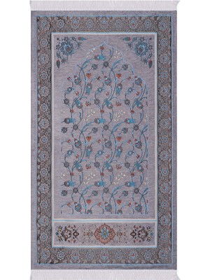 Bursa İpek Gri Çini Lale Desen Özel Dokuma Seccade