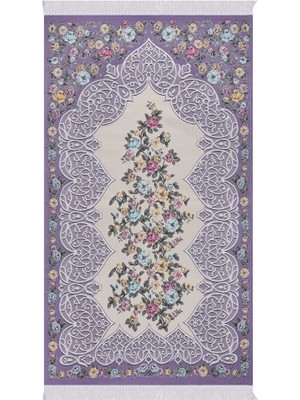 Bursa İpek Mor Floral Desen Ipeksi Goblen Seccade