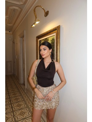 Kechi Woman Dalgıç Kumaş Boyundan Geçmeli Aksesuarlı Bluz