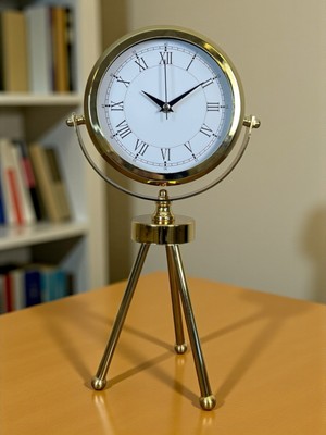Akıllı Durak Saray Zarafeti Gold Tripod Üç Ayaklı Metal Masa Saati