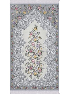 Bursa İpek Gri Floral Desen Ipeksi Goblen Seccade