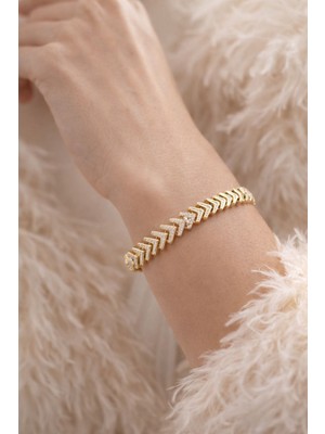 Solène Liza Zirkon Taşlı Altın Kaplama Çelik Bileklik