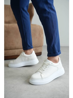 Zapatos Kb-B2 Erkek Günlük Bağcıklı Cilt Spor Sneaker Ayakkabı Cbt - Beyaz