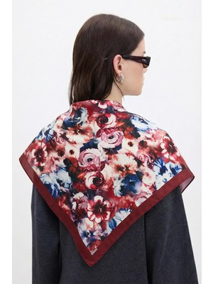 Hawwa Bordo Bahçe Desenli Bandana Fular