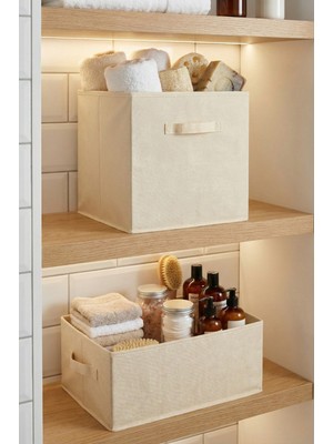 Prendi Home 2'li Pratik Set Krem Kapaksız Kutu ve Dikdörtgen Dolap Içi Organizer Çok Amaçlı Düzenleyici