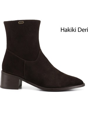 Gönderi(r) Kadın Kahve Süet  Fermuarlı Sivri Burun Hakiki Deri Bot