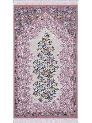 Bursa İpek Pembe Floral Desen Ipeksi Goblen Seccade