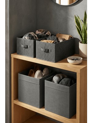 Prendi Home 4'lü Ekonomik Set 2 Adet Kapaksız Kutu ve 2 Adet Dikdörtgen Antrasit Dolap Içi Düzenleyici