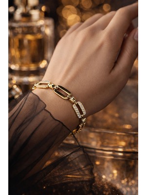 Solène Bolera Zirkon Taşlı Altın Kaplama Gold Çelik Bileklik