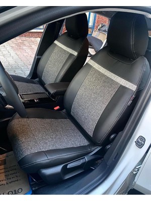Akıncı Citroen C4 2022 Uyumlu Arka Sırt 2+1 Model Gri Keten Siyah Deri Karışımı Gri Ip
