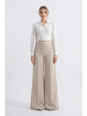 HOX'S Audrey | Dantel Garnili Toparlayıcı Yüksek Bel Palazzo Pantolon - Bej
