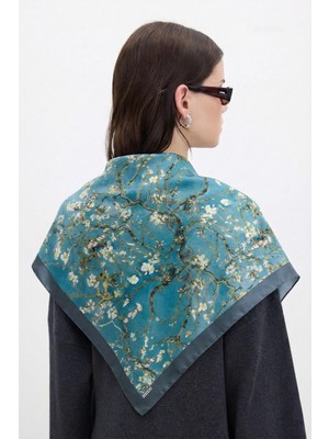 Hawwa Turkuaz Dallar Desenli Bandana Fular