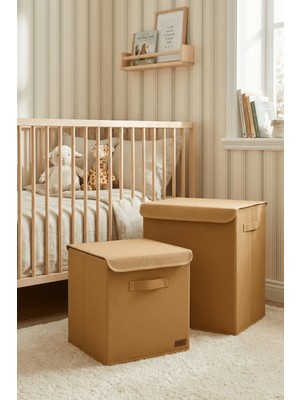 Prendi Home 2'li Büyük Boy Set Büyük Bej Kutu ve Kapaklı Bej Saklama Kutusu Organizer Seti