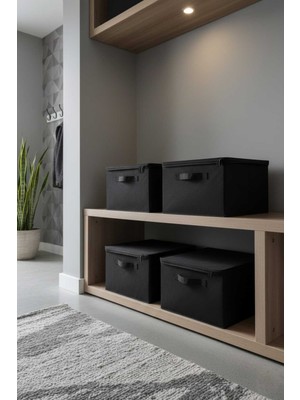 Siyah 4'lü Set Çok Amaçlı Baza Altı ve Dolap Içi Düzenleyici Kutu Hurç 35X42X23 cm