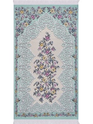 Bursa İpek Su Yeşil Floral Desen Ipeksi Goblen Seccade