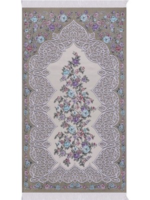 Bursa İpek Bej Floral Desen Ipeksi Goblen Seccade