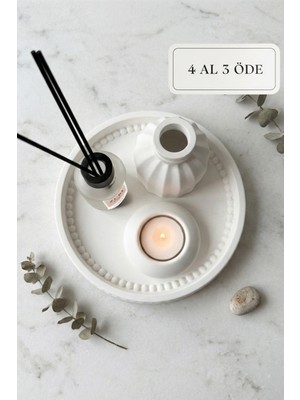 Zuri Design Bohem Beton Mumluk ve 50 ml Vanilya Oda Kokusu Seti -  Dekoratif Tepsili Set