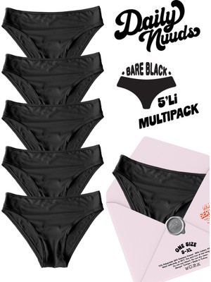 Daily Nuuds Günlük Kesim Kadın Iç Çamaşırı (Xs–xl Tek Beden) – Siyah (Bare Black) | 5’li Multipack