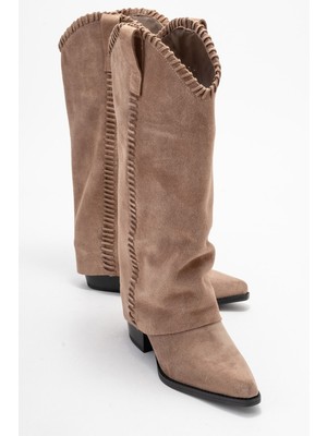 Luvi Velın Toprak Süet Hakiki Deri Dikişli Kadın Western Çizme